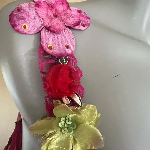 Fairy Queen Adult Pink and Green Lace Dress - Picture 4 of 14